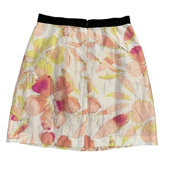 LOFT Ann Taylor Cream Pink Watercolor Floral Tropical Linen Blend Lined Skirt 6 - Picture 4 of 11